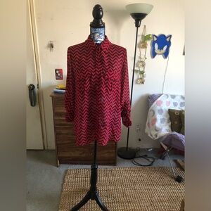 Sexy Sheer Red and Black Striped Button Down Shirt